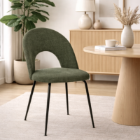 Rave chaise dossier arrondi en tissu vert kaki pieds métal