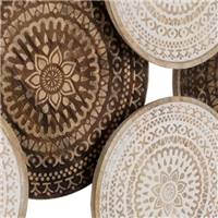 Leana décoration murale 6 ronds blancs et bois de manguier gravés