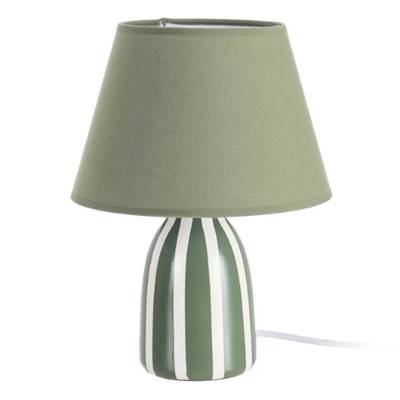 Samine lampe à poser en céramique vert rayé blanc abat-jour tissu H30cm