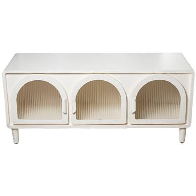 Tara buffet bas en bois mdf blanc 3 portes vitrées L120cm