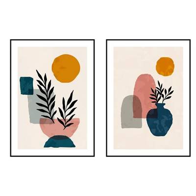 Cotton lot de 2 tableaux plantes colorées 51x71