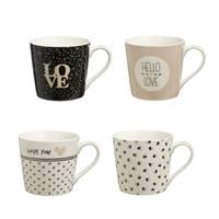 Love lot de 4 tasses/mugs en céramique beige et noir