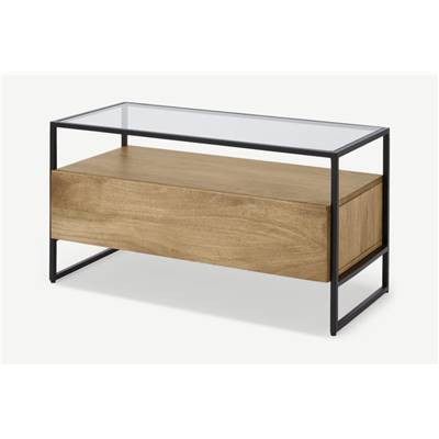 Kilby meuble TV bois de manguier clair et verre