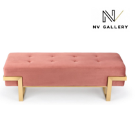 Sunny banc tissu rose et pieds mtal dor