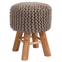 Kink petit tabouret tricot taupe et pieds en bois