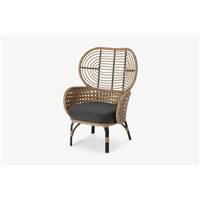 Swara fauteuil de jardin rotin naturel tissu gris et mtal noir