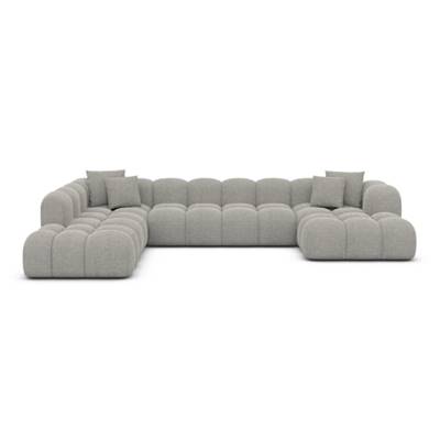 Cotton canapé panoramique d'angle droit en tissu texturé gris clair