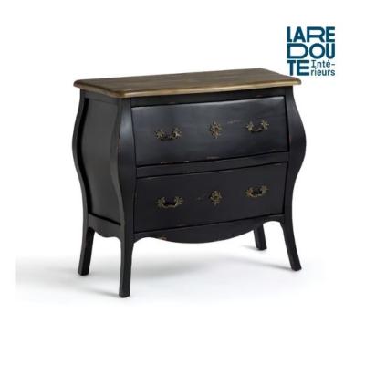 Manolo commode basse 2 tiroirs noir et pin massif effet vieilli