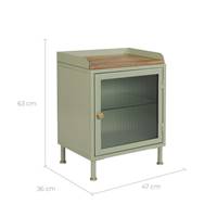 Athezza table de chevet 1 porte en métal, verre et bois de manguier vert