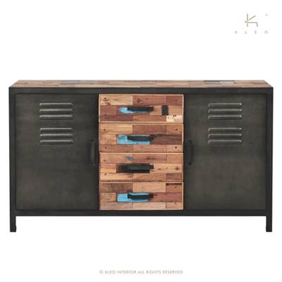 Factory buffet bois de bateau recyclé 2 portes 4 tiroirs L160cm