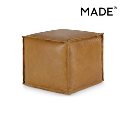 Kirby pouf forme cubique, en cuir marron texas