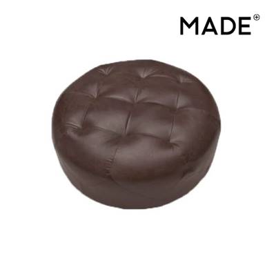 Scott pouf cuir marocain rond brun rétro