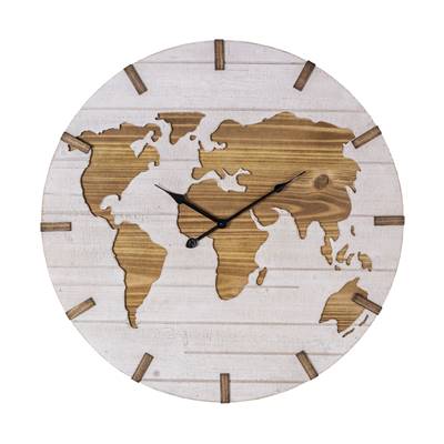 Pendule map monde blanche bois Ø 60 cm