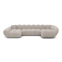 Sigono canapé panoramique angle gauche en tissu bouclé beige