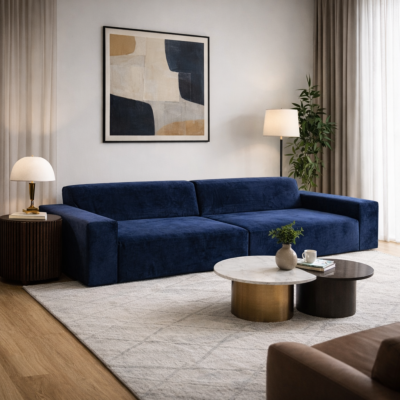 Canapé 3 4 places en velours bleu pétrole