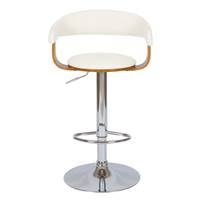 Vestal chaise de bar réglable et pivotant PU blanc et plaqué noyer