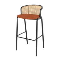 Shelly chaise de bar en tissu brique, rotin naturel et métal noir