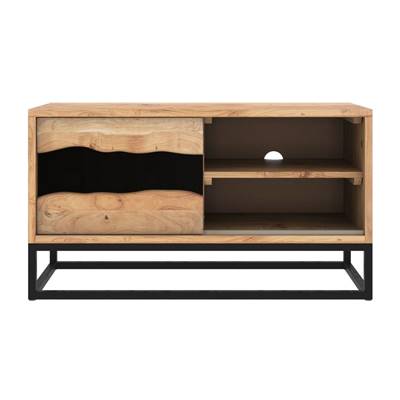 Zen meuble TV en bois d'acacia et métal noir 1 porte coulissante