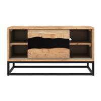 Zen meuble TV en bois d'acacia et métal noir 1 porte coulissante