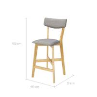 Nolite chaise de bar mi-hauteur en tissu gris et pieds en bois clair naturel H68