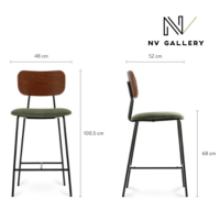 Portimo tabouret de bar en velours vert et peau de noyer