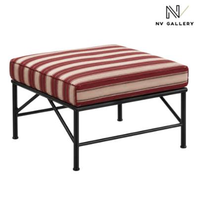 Famila petit banc carré tissu à rayures blanches et bordeaux structure noire