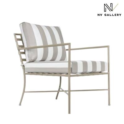 Liberty fauteuil extérieur en métal taupe et tissu à rayures