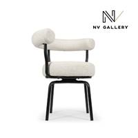 Jesper chaise de bureau rotative en tissu bouclé blanc