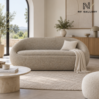 Lorette canapé 2 places arrondi en tissu tweed marron mocha L200cm