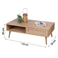 Bali table basse 1 tiroir bois et rotin L110cm