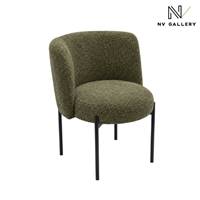 Gilo chaise en tissu bouclé vert kaki et métal noir