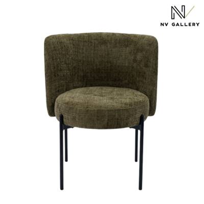 Gilo chaise en tissu tweed vert lichen et métal noir