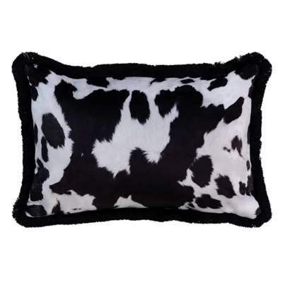 Holstein coussin rectangulaire velours noir et blanc vachette 45x30cm