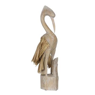 Ardei sculpture héron en bois d'Albasie et fibre naturelle H62cm