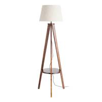 Kona lampadaire trépied en bois marron et abat-jour tissu blanc H151cm