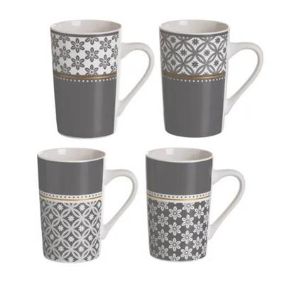 Dinera ensemble de 4 tasses en céramique grise et fleur