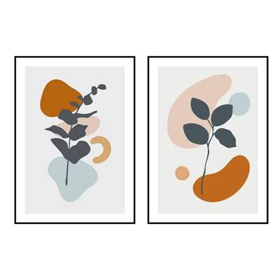Cotton lot de 2 tableaux feuilles colorées 51x71