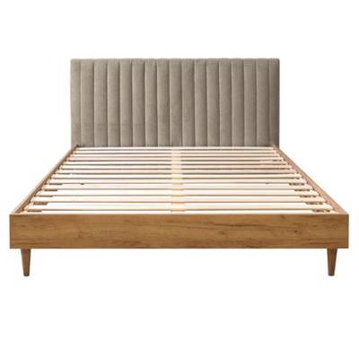 Anoce lit 160x200 en bois massif et tissu texturé beige