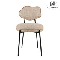 Amago chaise dossier nuage en tissu moucheté jaune et métal noir