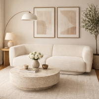 Ewing canapé 3 places en tissu tweed blanc cassé