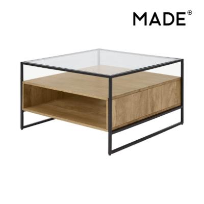 Kilby table basse carrée bois de mangier clair et verre