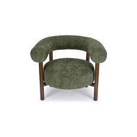 Alma fauteuil en tweed vert et bois foncé