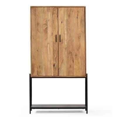 Kosi armoire haute 2 portes acacia naturel et métal