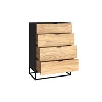 Timber commode 4 tiroirs en bois d'acacia et pieds en métal noir