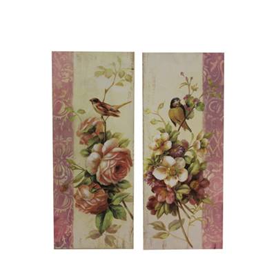 Set 2 tableaux fleurs-oiseaux