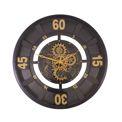 Pendule indus vitrée Ø 80 cm avec rouages