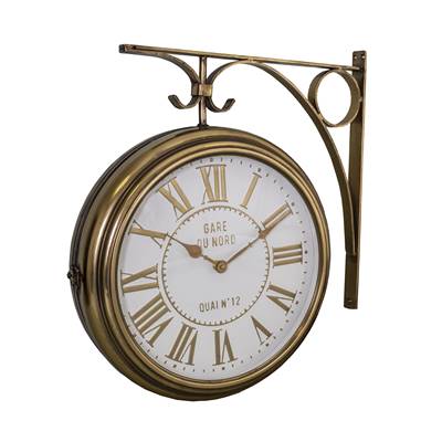 Horloge pendule pivotante de gare à 2 faces avec potence