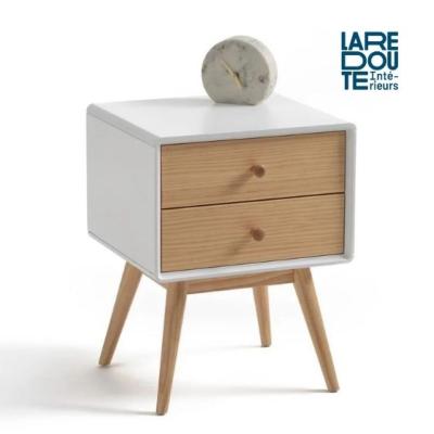 Miji table de chevet 2 tiroirs blanc et bois