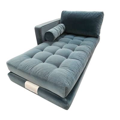 Méridienne gauche en velours bleu capitonné