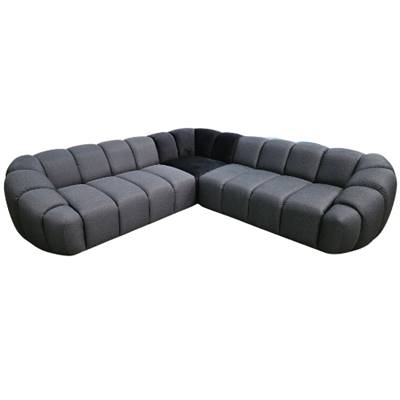 Canapé corner en tissu texturé gris anthracite et velours noir